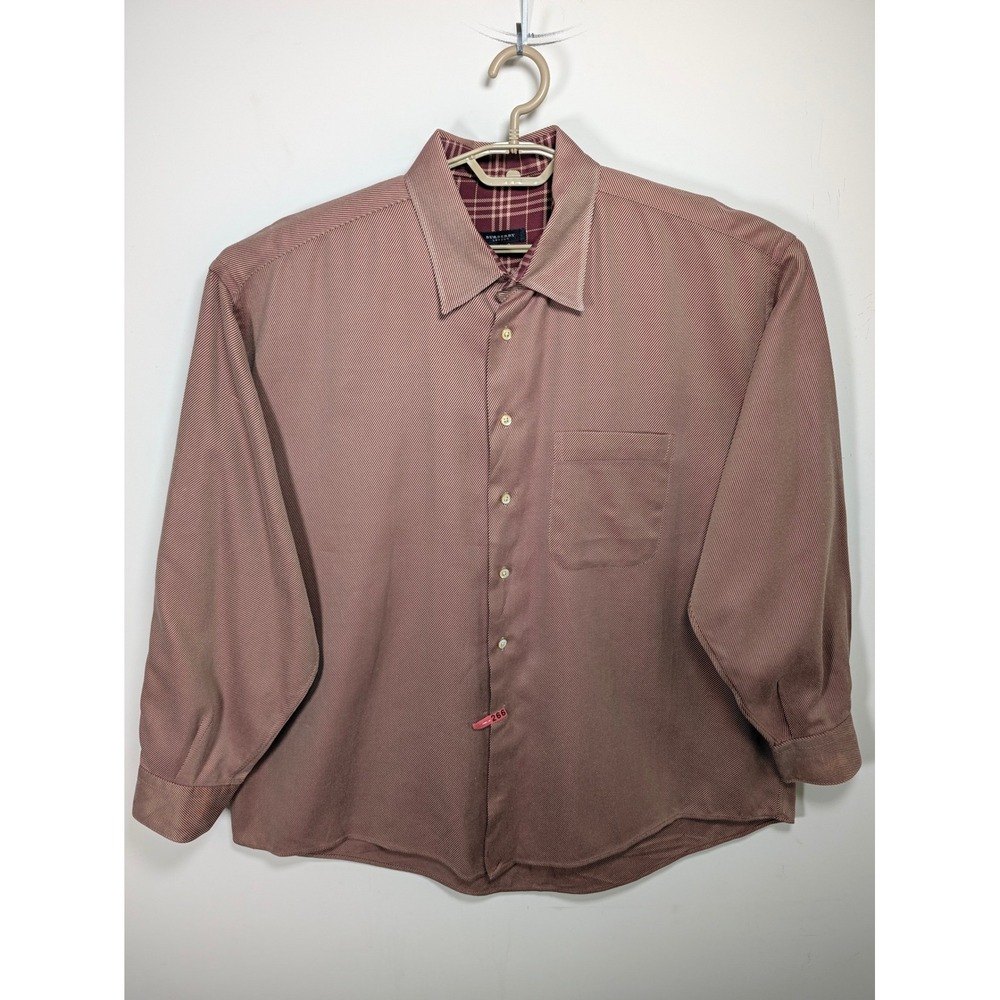 Burberry London Vintage Mens Button Down Shirt Cotton Red Tan Stripe Relaxed XXL
